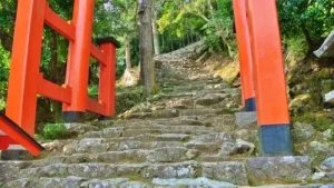 神倉神社のゴトビキ岩に続く急勾配の石段