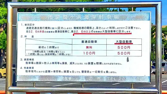 田辺扇ヶ浜海水浴場の駐車場料金